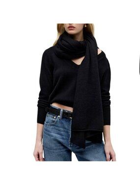 J.Crew Oversized Cashmere Wrap Black Lightweight Layering Travel 79x33 K2532